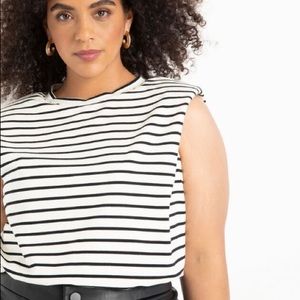 Eloquii Striped Drama Shoulder Tee